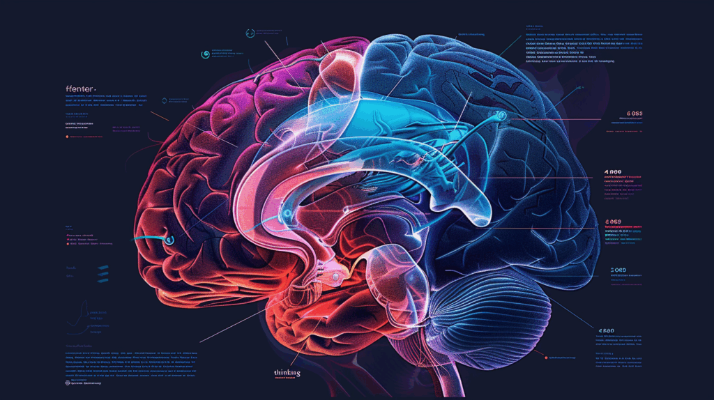 Anatomical brain cross-section showing neural pathways and cognitive regions in colorful medical illustration