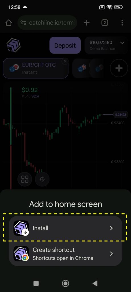 Catchline PWA Android install process