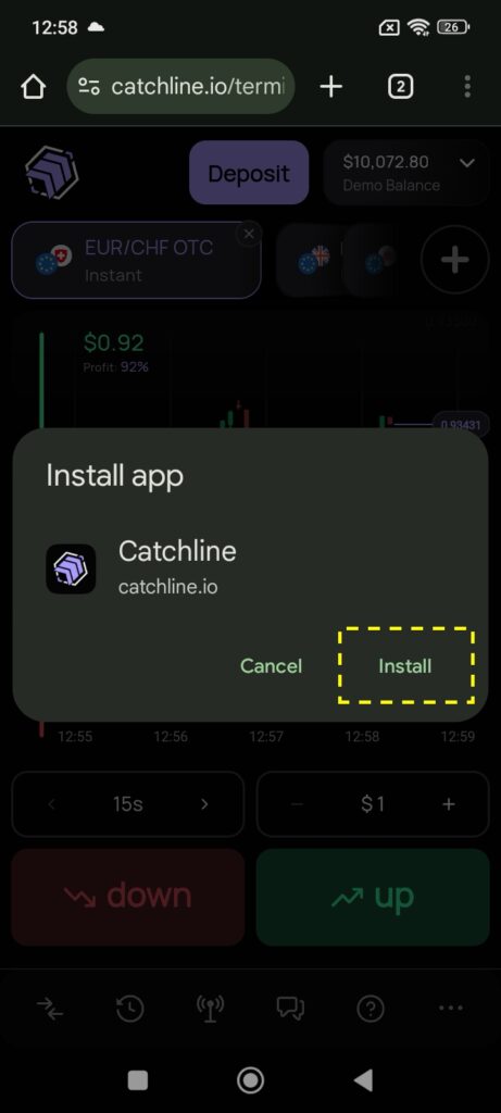 Install Catchline PWA on Android device