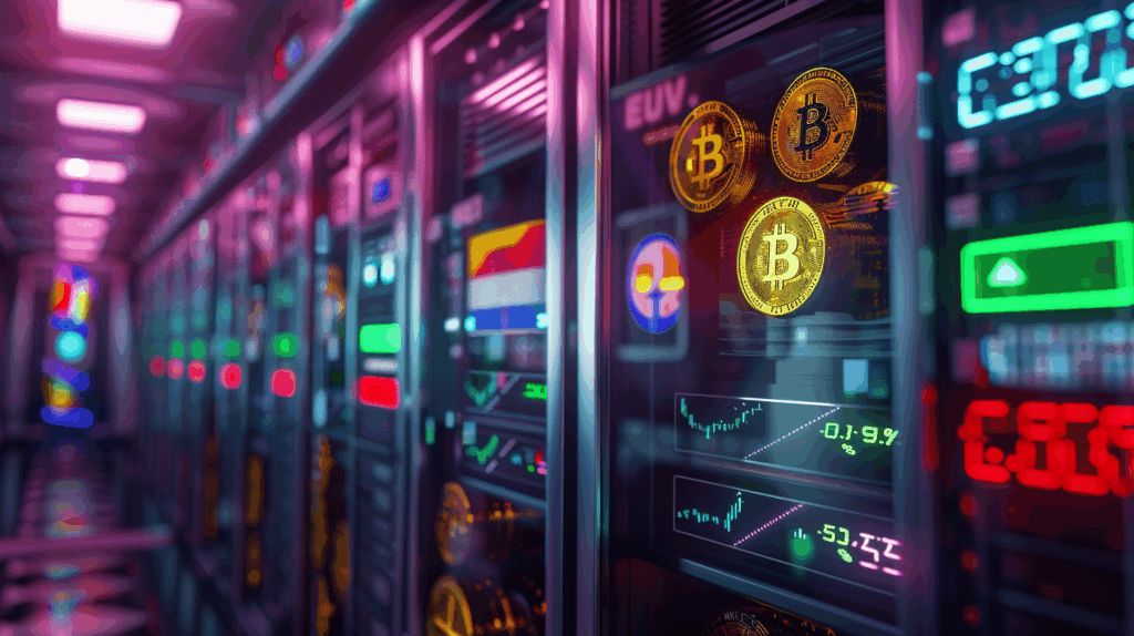 Multiple transparent glass vaults containing floating Bitcoin and cryptocurrency symbols representing national strategic reserves