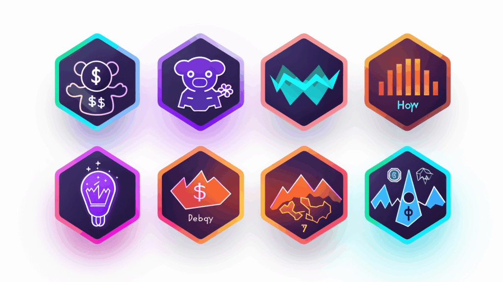 Seven hexagonal icons representing dangerous emotions: fear, greed, hope, FOMO, revenge, euphoria, despair