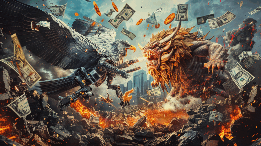 Forex trading August 2025 currency wars visualization dramatic hyperrealistic forex market volatility geopolitical impacts global economy